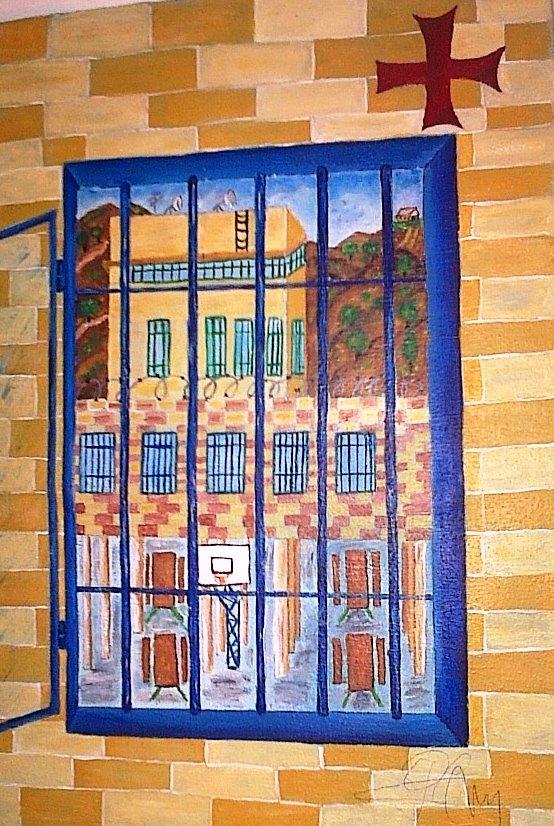 Con tela de sábana usada, Petrache ilustra el cartel anuncio de la Exposición Templaria de Daroca